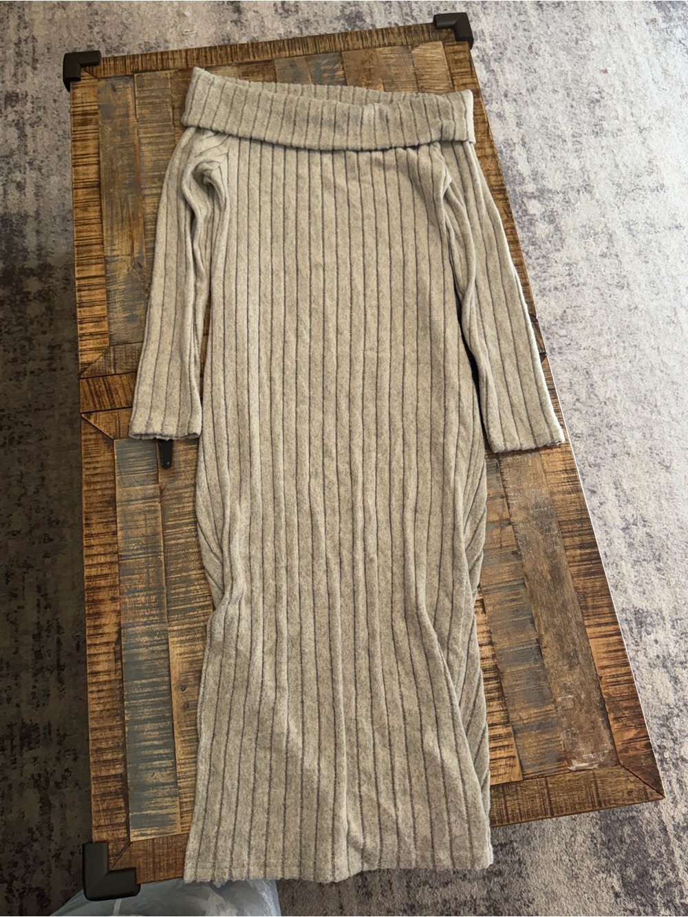 Off-Shoulder Ribbed Knit Maternity Long Dress in Light Taupe